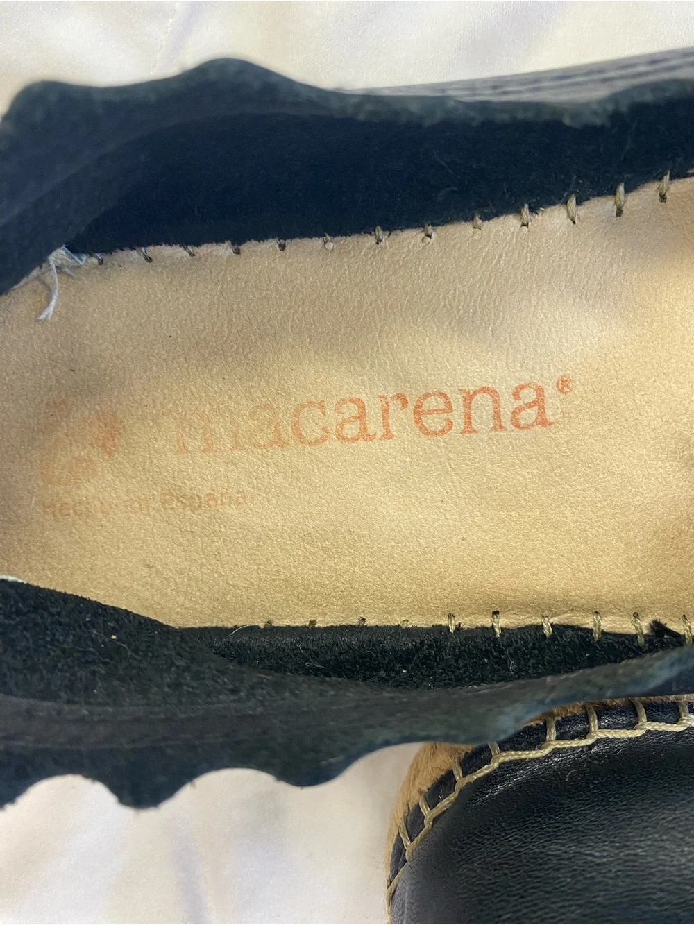 Scalloped Black Leather Espadrille